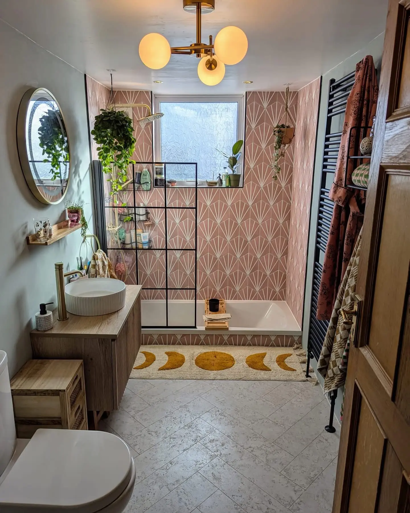 Bathroom fitting Barnet - Art Deco style bathroom with statement pendant light and walk-in shower by Resale Refurbs Ltd